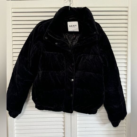 COPY - DKNY Sport Velour Puffer Jacket in Black women’s medium - Picture 2 of 6